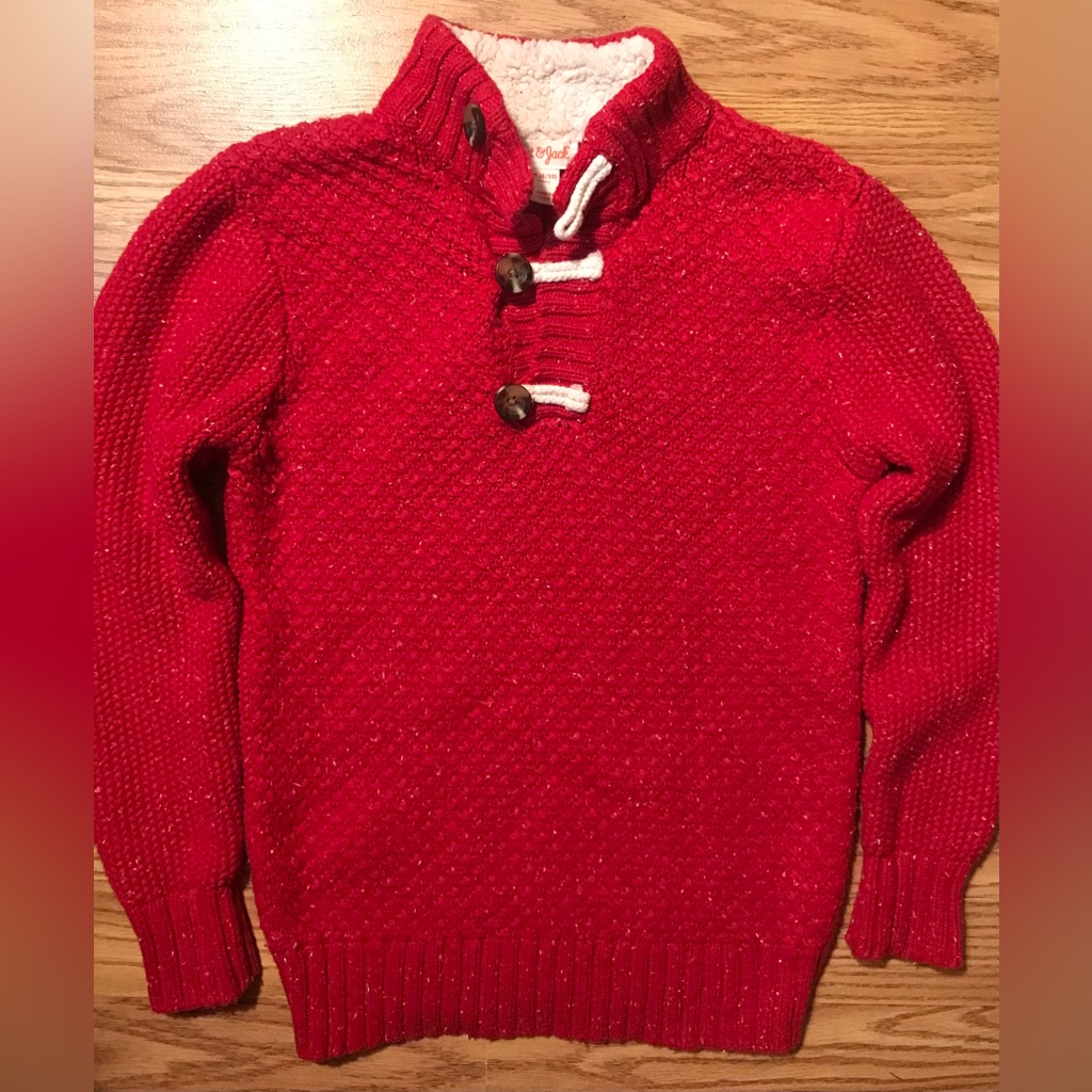 Cat & Jack Red Toggle Button Sweater Y Medium 8-10 Heavy Knit Pullover Nwot